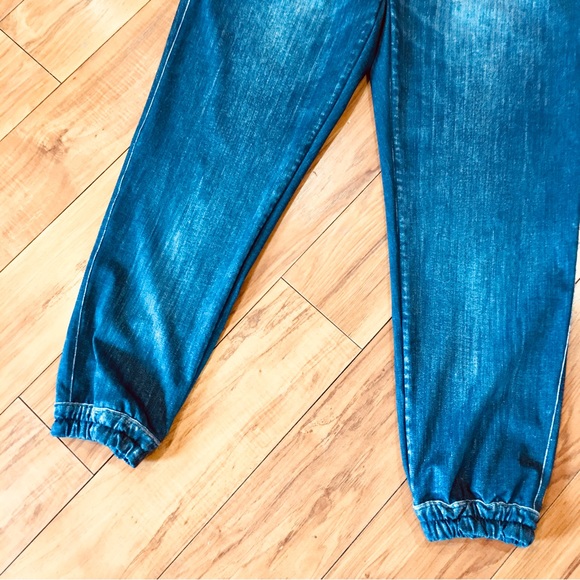 Lucy blue denim seersucker style banded bottoms pants skinny small lounge - Picture 6 of 8